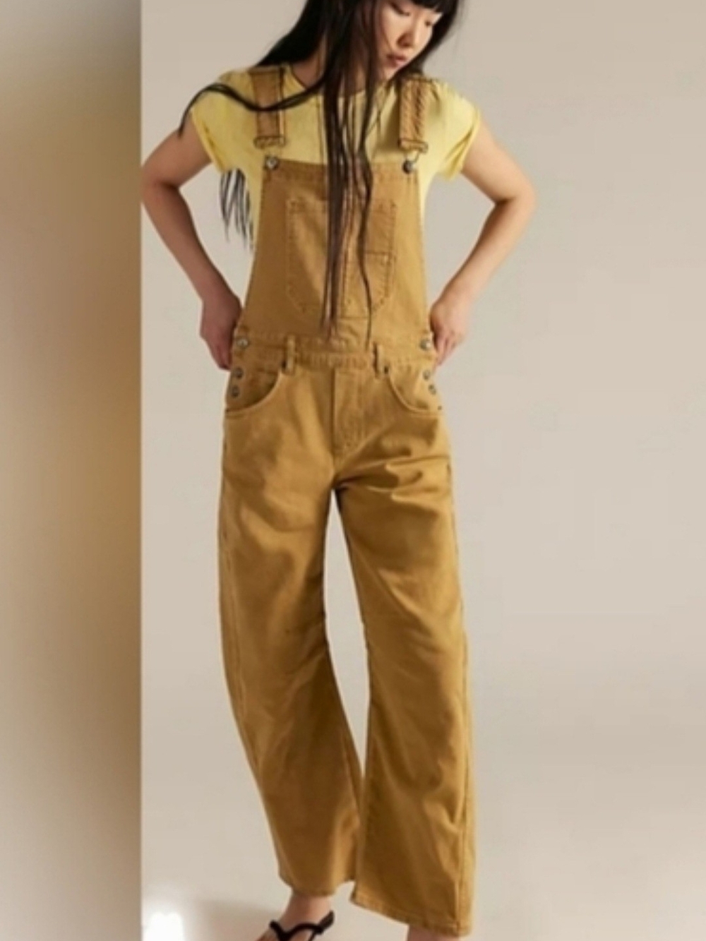NWT We The Free Good Luck Barrel Overalls in Tan